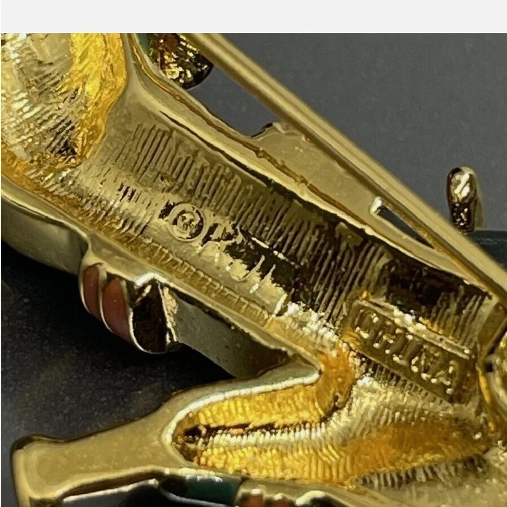 Kenneth Jay Lane, Signed, High Heeled Shoe Brooch with Cala Lilly. Vintage